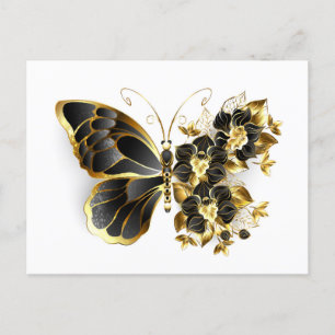 Gold Flower Butterfly met Black Orchid Feestdagenkaart