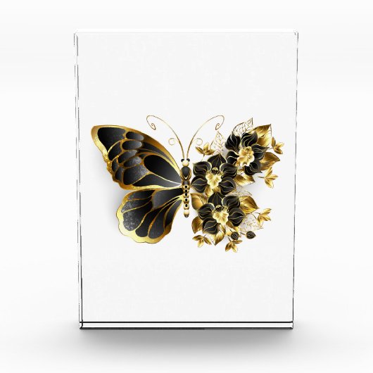 Gold Flower Butterfly met Black Orchid Fotoblokken (Voorkant)