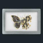 Gold Flower Butterfly met Black Orchid Gesp<br><div class="desc">Goudbloemvlinder met zwarte juwelen,  versierd met goudbladeren op witte achtergrond.</div>