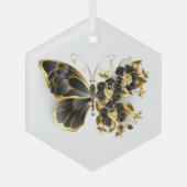 Gold Flower Butterfly met Black Orchid Glas Ornament (Voorkant)