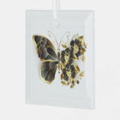 Gold Flower Butterfly met Black Orchid Glas Ornament (Voorkant links)