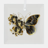 Gold Flower Butterfly met Black Orchid Glas Ornament (Achterkant)