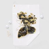 Gold Flower Butterfly met Black Orchid Golfhanddoek (Insitu)