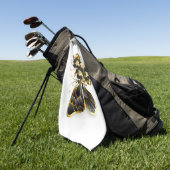 Gold Flower Butterfly met Black Orchid Golfhanddoek (Groen)