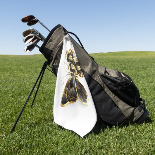 Gold Flower Butterfly met Black Orchid Golfhanddoek (Groen)