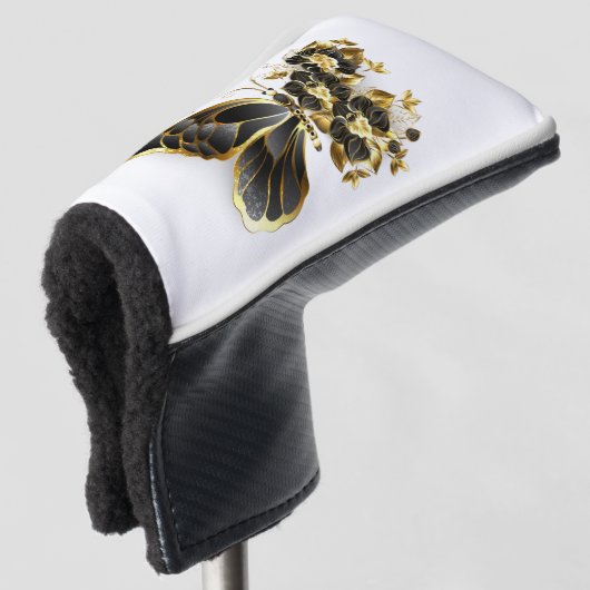 Gold Flower Butterfly met Black Orchid Golfheadcover (3/4 voorkant)