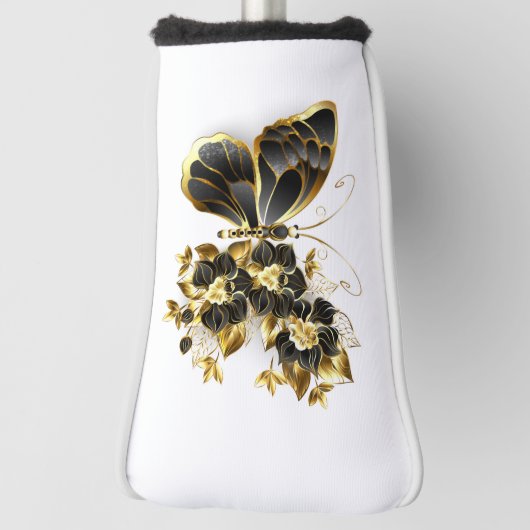 Gold Flower Butterfly met Black Orchid Golfheadcover (Draai 90)