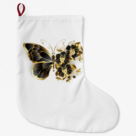 Gold Flower Butterfly met Black Orchid Grote Kerstsok (Voorkant)