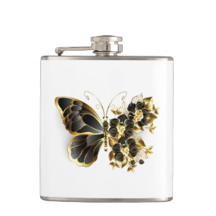 Gold Flower Butterfly met Black Orchid Heupfles