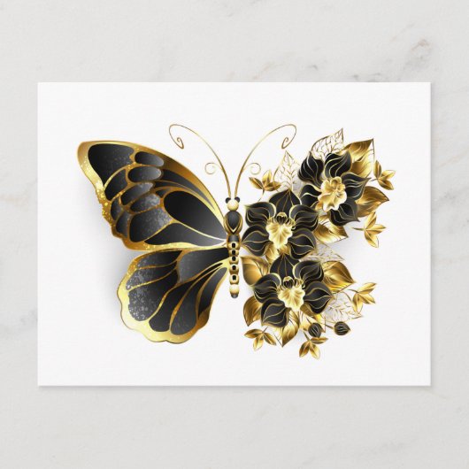 Gold Flower Butterfly met Black Orchid Informatiekaartje (Voorkant)