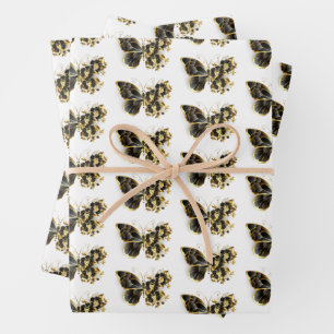 Gold Flower Butterfly met Black Orchid Inpakpapier Vel