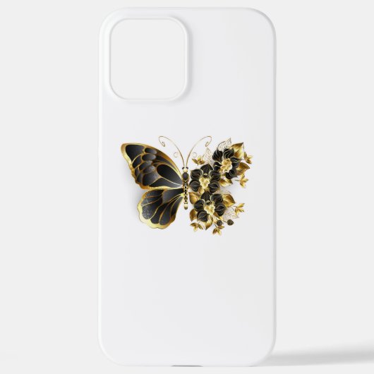 Gold Flower Butterfly met Black Orchid iPhone Hoesje (Achterkant)