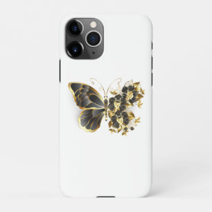 Gold Flower Butterfly met Black Orchid iPhone 11Pro Hoesje