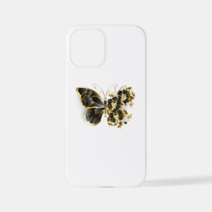 Gold Flower Butterfly met Black Orchid iPhone 12 Mini Hoesje