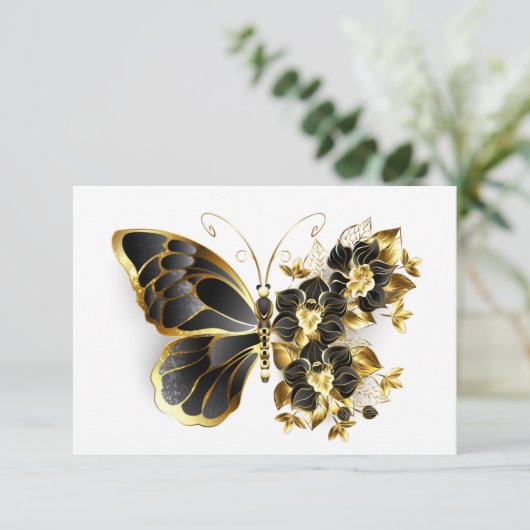 Gold Flower Butterfly met Black Orchid Kaart (Staand voorkant)