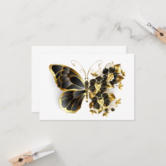 Gold Flower Butterfly met Black Orchid Kaart (Voorkant / Achterkant in situ)