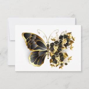 Gold Flower Butterfly met Black Orchid Kaart