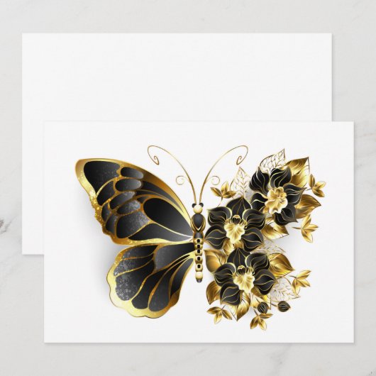 Gold Flower Butterfly met Black Orchid Kaart (Voorkant / Achterkant)
