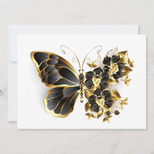 Gold Flower Butterfly met Black Orchid Kaart (Voorkant)