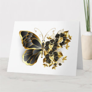 Gold Flower Butterfly met Black Orchid Kaart