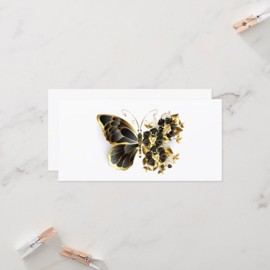 Gold Flower Butterfly met Black Orchid Kaart (Voorkant / Achterkant in situ)