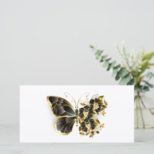 Gold Flower Butterfly met Black Orchid Kaart (Staand voorkant)
