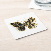 Gold Flower Butterfly met Black Orchid Kartonnen Onderzetters (Schuin)