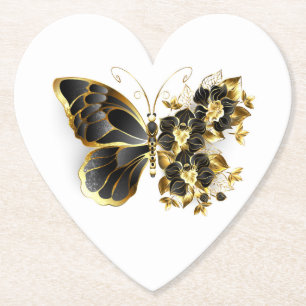 Gold Flower Butterfly met Black Orchid Kartonnen Onderzetters