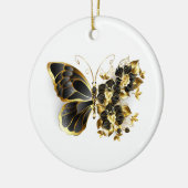 Gold Flower Butterfly met Black Orchid Keramisch Ornament (Links)
