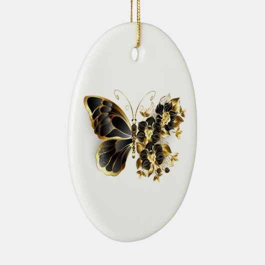 Gold Flower Butterfly met Black Orchid Keramisch Ornament (Rechts)