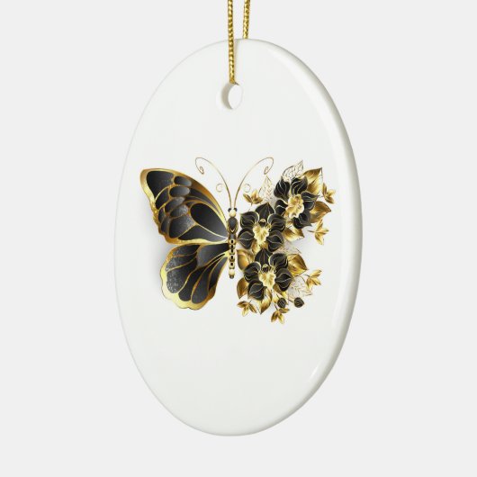 Gold Flower Butterfly met Black Orchid Keramisch Ornament (Links)