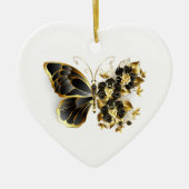 Gold Flower Butterfly met Black Orchid Keramisch Ornament (Voorkant)