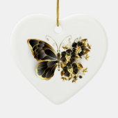 Gold Flower Butterfly met Black Orchid Keramisch Ornament (Achterkant)