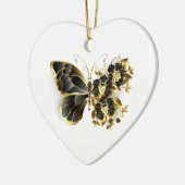 Gold Flower Butterfly met Black Orchid Keramisch Ornament (Links)