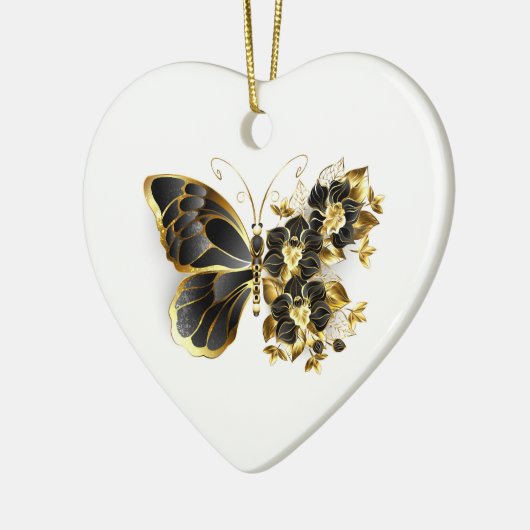Gold Flower Butterfly met Black Orchid Keramisch Ornament (Links)