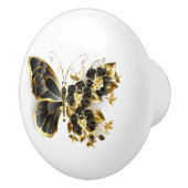 Gold Flower Butterfly met Black Orchid Keramische Knop (Rechts)