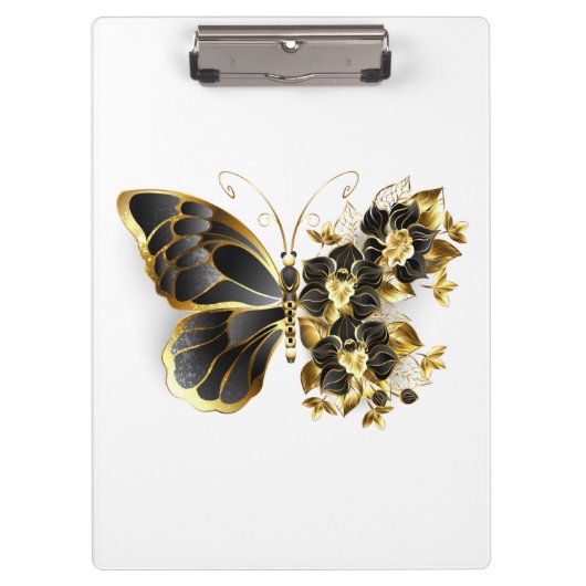 Gold Flower Butterfly met Black Orchid Klembord (Voorkant)