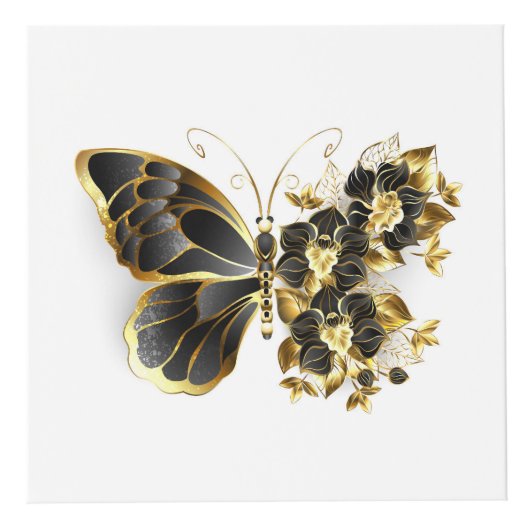 Gold Flower Butterfly met Black Orchid Kubus (Voorkant)