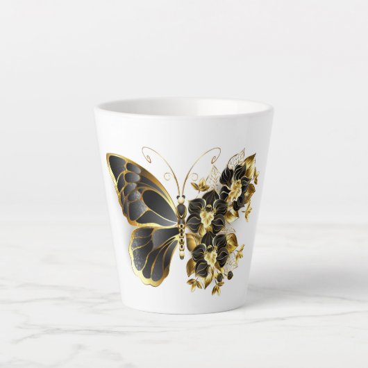 Gold Flower Butterfly met Black Orchid Latte Mok (Voorkant)