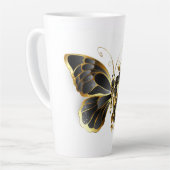 Gold Flower Butterfly met Black Orchid Latte Mok (Linkerhoek)