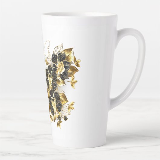 Gold Flower Butterfly met Black Orchid Latte Mok (Rechts)