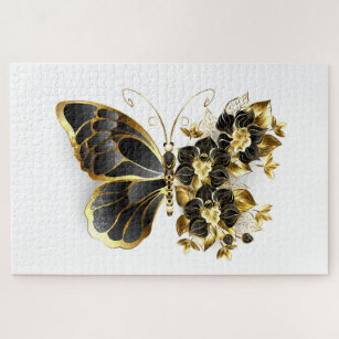 Gold Flower Butterfly met Black Orchid Legpuzzel