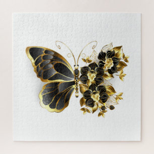 Gold Flower Butterfly met Black Orchid Legpuzzel