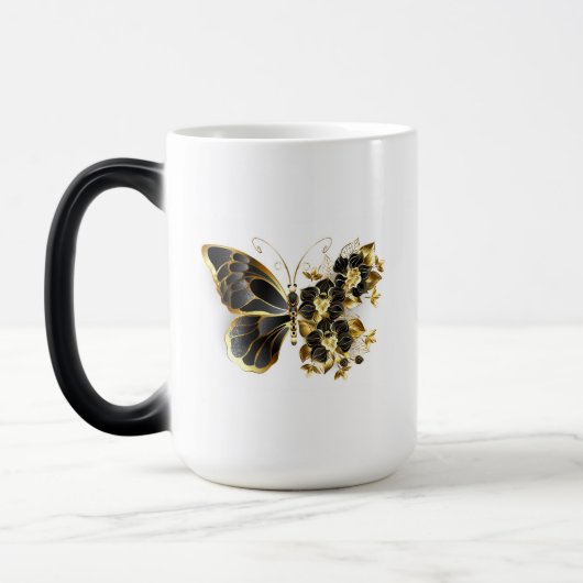 Gold Flower Butterfly met Black Orchid Magische Mok (Links)