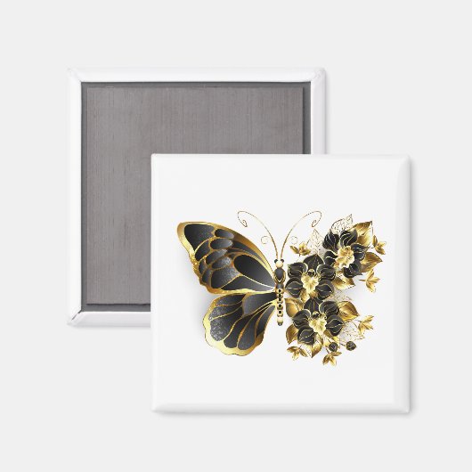 Gold Flower Butterfly met Black Orchid Magneet (Voorkant / Achterkant)