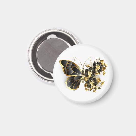 Gold Flower Butterfly met Black Orchid Magneet (Voorkant / Achterkant)