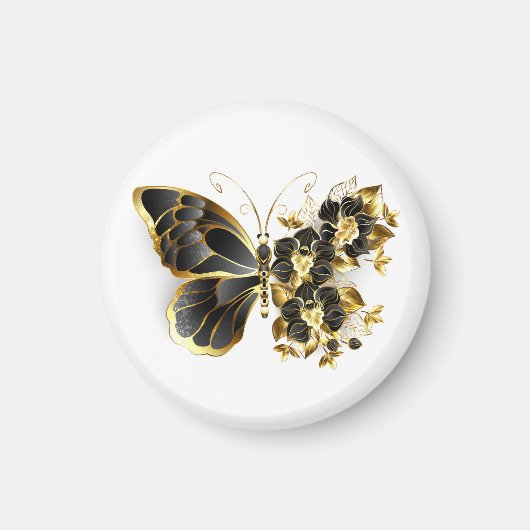 Gold Flower Butterfly met Black Orchid Magneet (Voorkant)