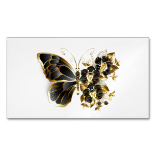 Gold Flower Butterfly met Black Orchid Magnetisch Visitekaartje