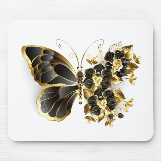 Gold Flower Butterfly met Black Orchid Muismat (Voorkant)