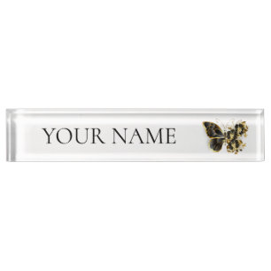 Gold Flower Butterfly met Black Orchid Naambordje